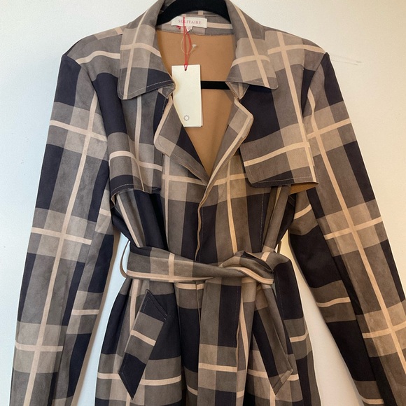 Solitaire | Belted Plaid Jacket | Brown | Faux Suede | Trench | NWT | Large - Picture 5 of 16